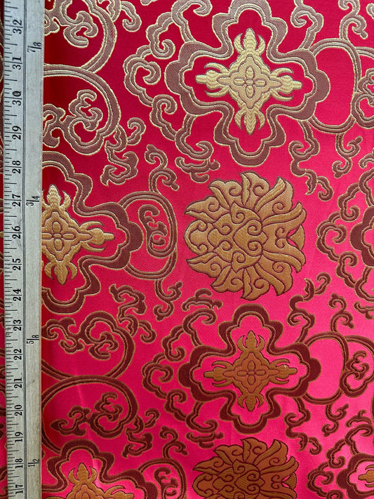 RED GOLD Embroidered Brocade Fabric (60 in.) Sold By The Yard