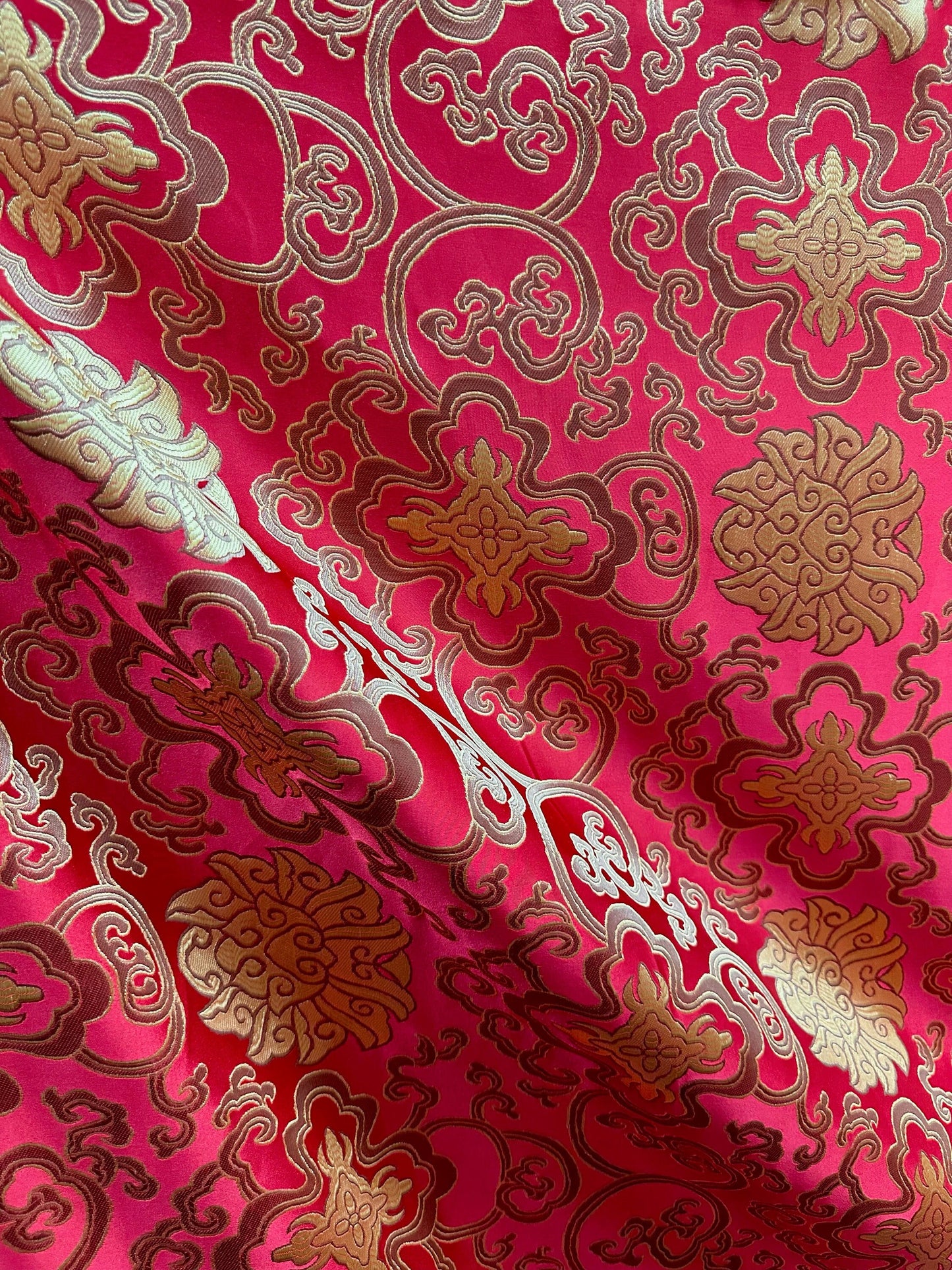 RED GOLD Embroidered Brocade Fabric (60 in.) Sold By The Yard