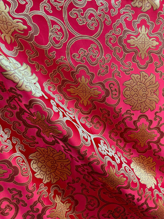 RED GOLD Embroidered Brocade Fabric (60 in.) Sold By The Yard
