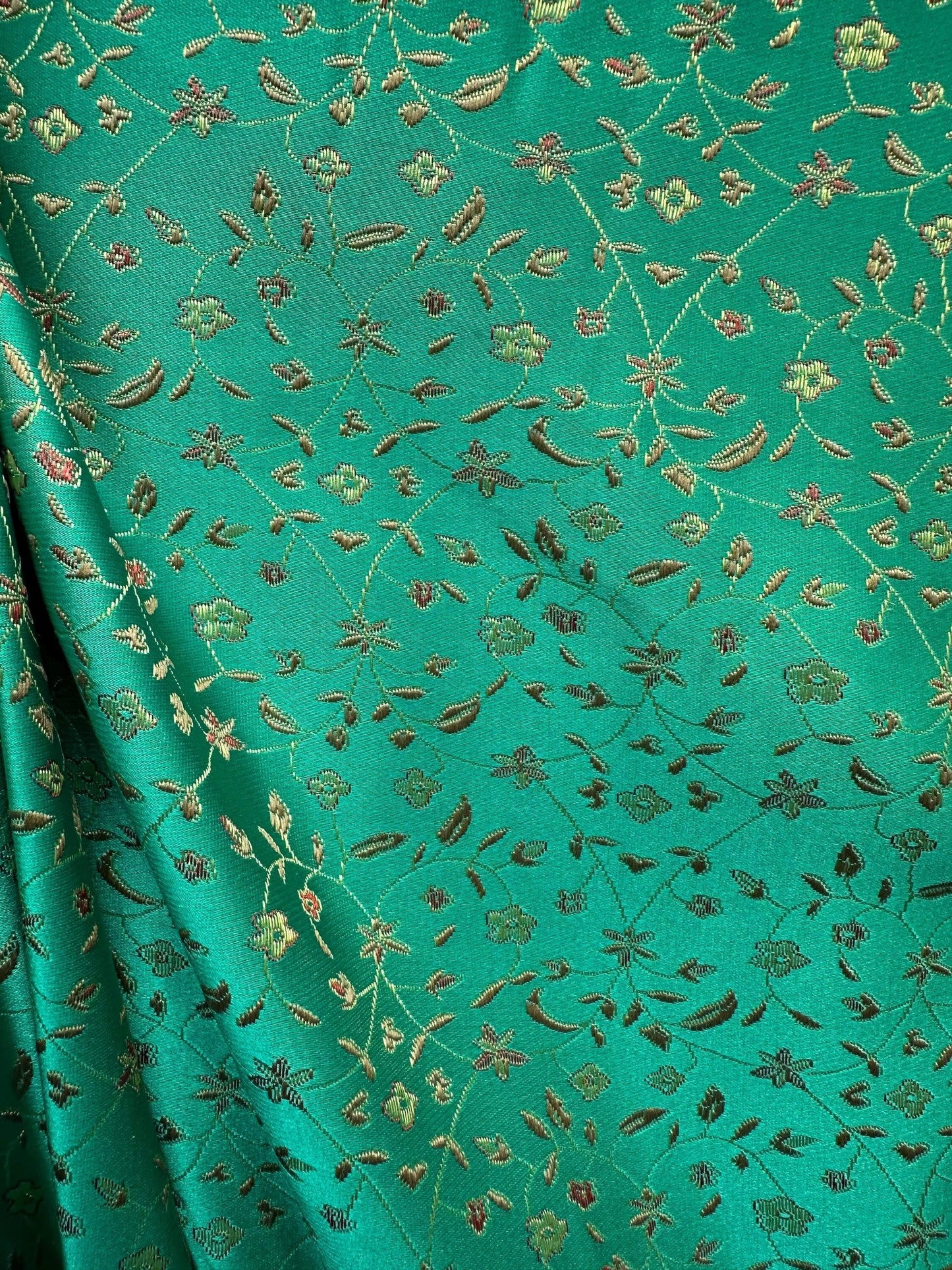 TEAL GREEN GOLD Floral Brocade Fabric (60 in.) 24 Yards
