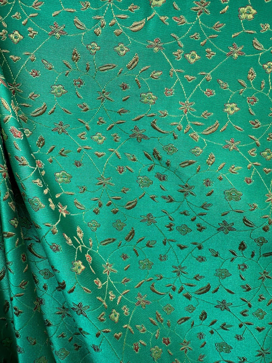 TEAL GREEN GOLD Floral Brocade Fabric (60 in.) 24 Yards