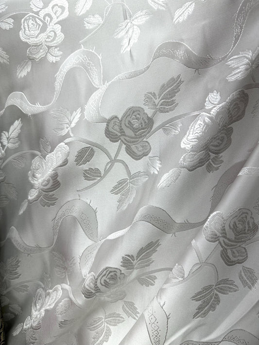 WHITE Floral Brocade Fabric (60 in.) Sold By The Yard
