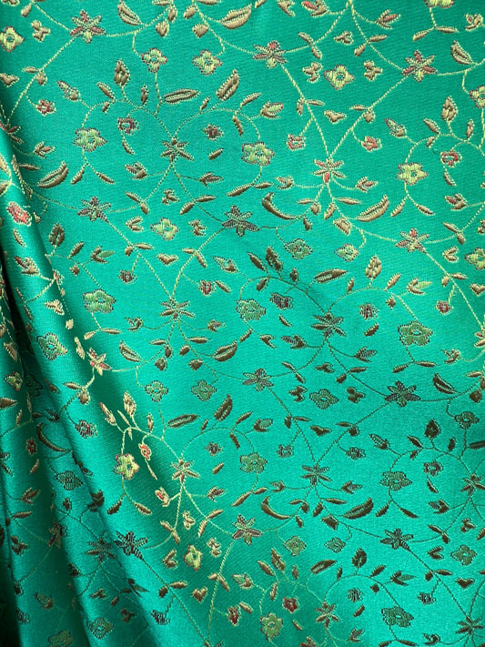TEAL GREEN GOLD Floral Brocade Fabric (60 in.) 24 Yards