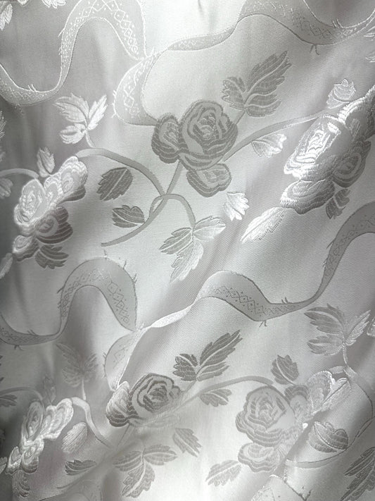 WHITE Floral Brocade Fabric (60 in.) Sold By The Yard