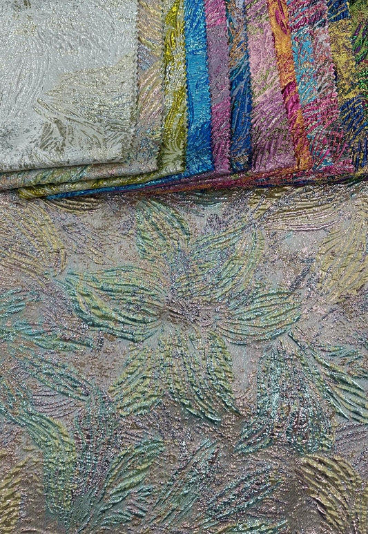 FUCHSIA PINK BLUE Floral Metallic Brocade Fabric (60 in.) Sold By The Yard