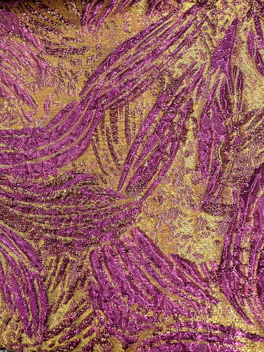 ORANGE FUCHSIA PINK Floral Metallic Brocade Fabric (60 in.) Sold By The Yard