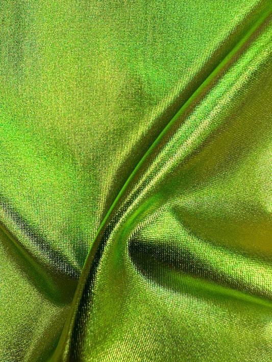 LIME GREEN Metallic Spandex 4 Way Stretch Fabric (58 in.) Sold By The Yard