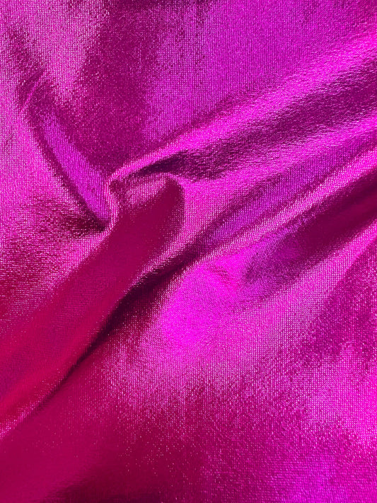 FUCHSIA PINK Metallic Spandex 4 Way Stretch Fabric (58 in.) Sold By The Yard