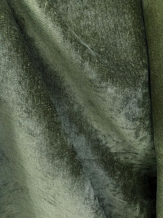 DARK OLIVE Chenille Velvet Upholstery Drapery Fabric (56 in.) Sold By The Yard
