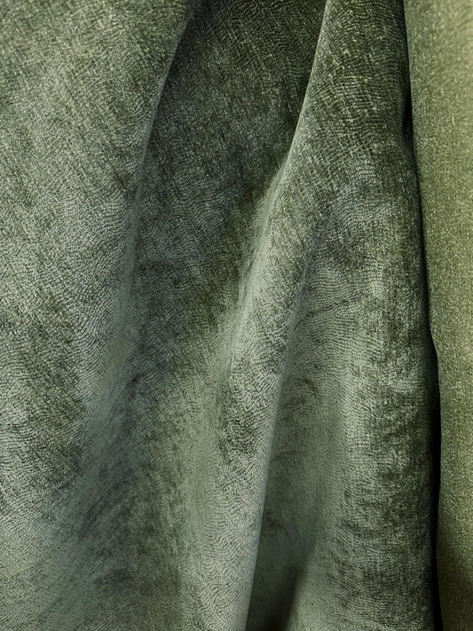 DARK OLIVE Chenille Velvet Upholstery Drapery Fabric (56 in.) Sold By The Yard