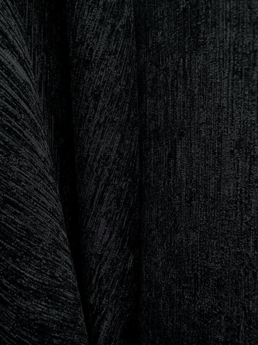 BLACK Solid Chenille Velvet Upholstery Drapery Fabric (110 in.) Sold By The Yard