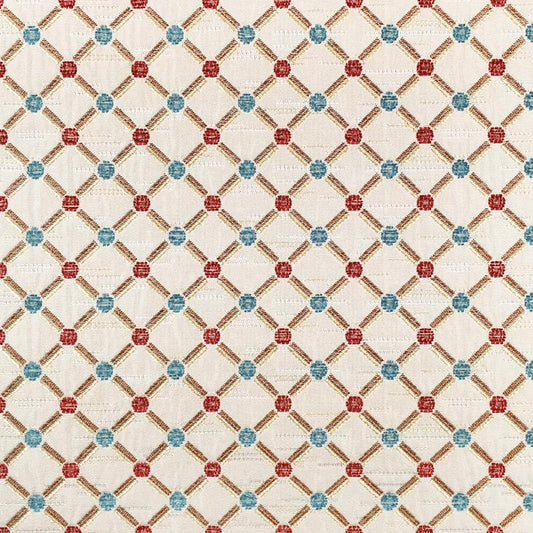 RED BLUE GOLD Diamond Chenille Upholstery Brocade Fabric (56 in.) Sold By The Yard