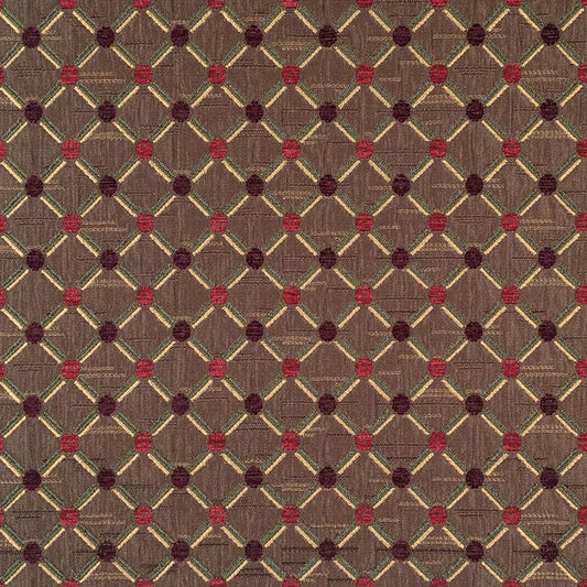 Brown Gold Red Diamond Chenille Upholstery Brocade Fabric (56 in.) Sold By The Yard