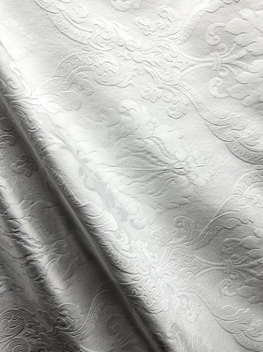 WHITE Damask Brocade Upholstery Drapery Fabric (56 in.) Sold By The Yard