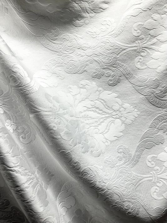 WHITE Damask Brocade Upholstery Drapery Fabric (56 in.) Sold By The Yard