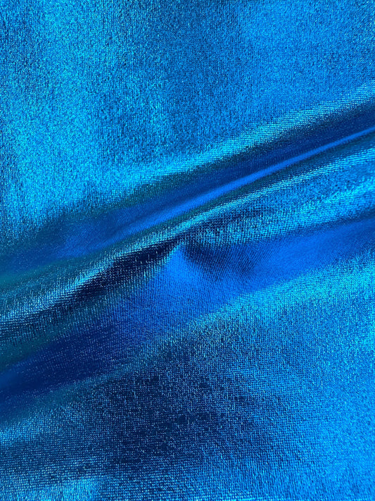 TURQUOISE BLUE Metallic Spandex 4 Way Stretch Fabric (58 in.) Sold By The Yard