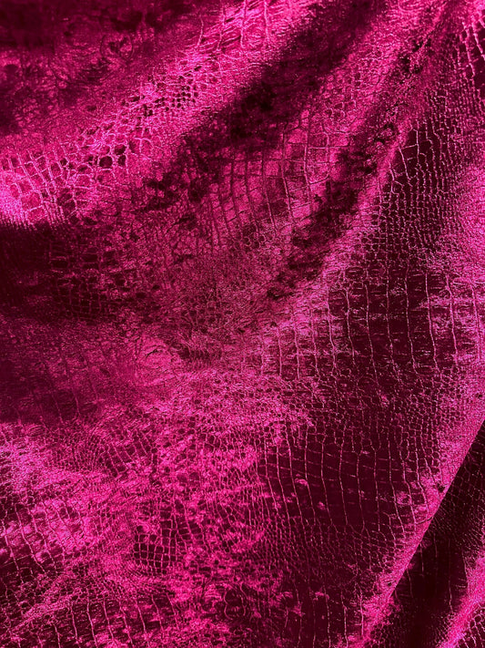 DARK FUCHSIA Alligator Crocodile Embossed Chenille Velvet Fabric (56 in.) Sold By The Yard