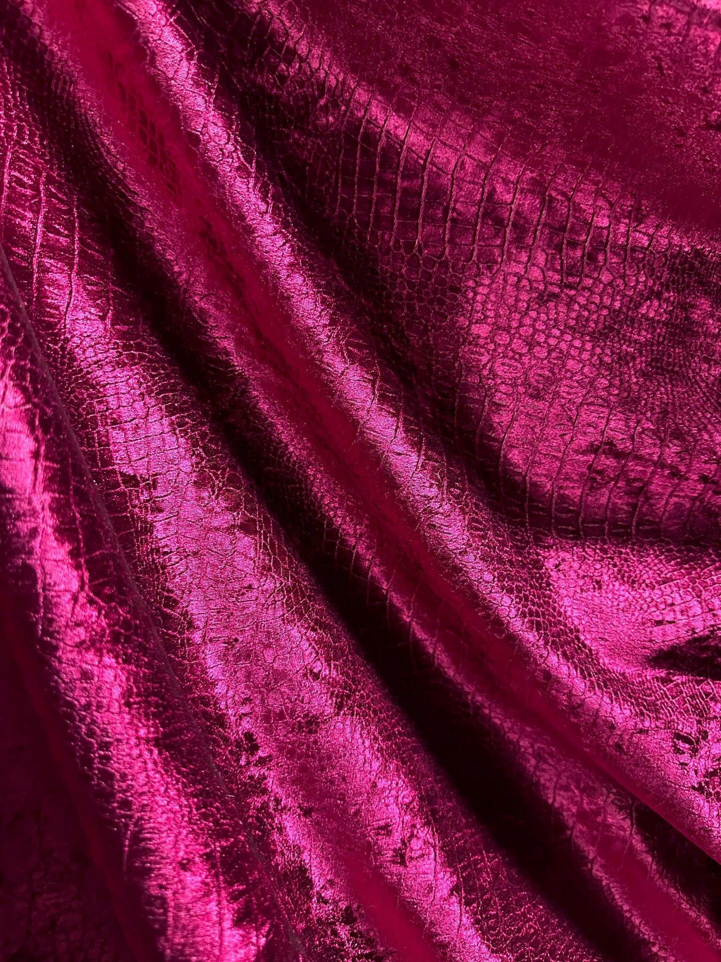 DARK FUCHSIA Alligator Crocodile Embossed Chenille Velvet Fabric (56 in.) Sold By The Yard