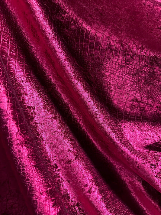 DARK FUCHSIA Alligator Crocodile Embossed Chenille Velvet Fabric (56 in.) Sold By The Yard
