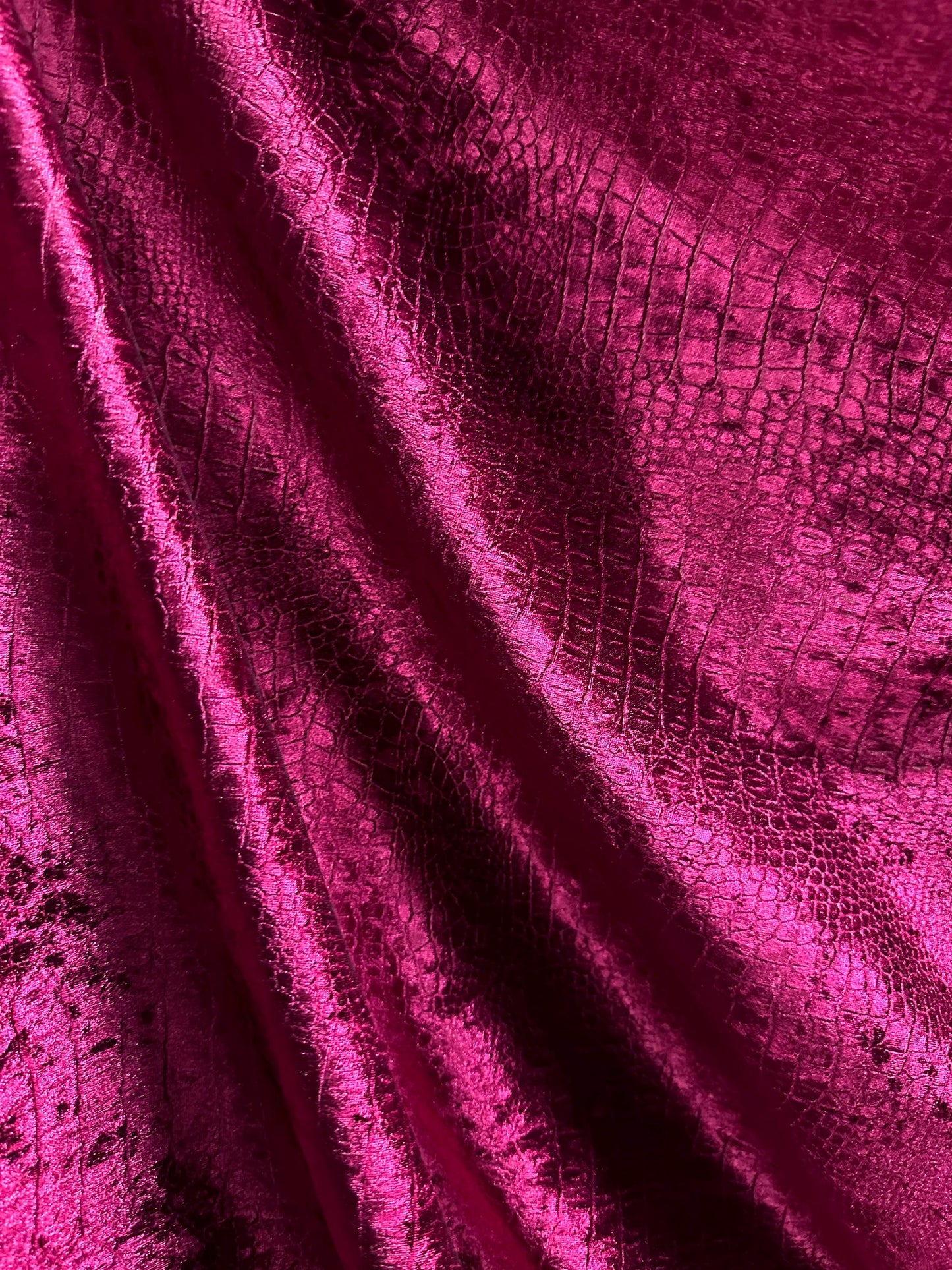 DARK FUCHSIA Alligator Crocodile Embossed Chenille Velvet Fabric (56 in.) Sold By The Yard
