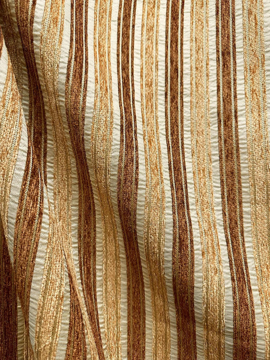 BROWN BEIGE Striped Chenille Upholstery Brocade Fabric (56 in.) Sold By The Yard