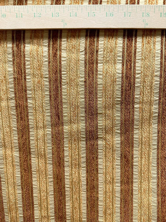 BROWN BEIGE Striped Chenille Upholstery Brocade Fabric (56 in.) Sold By The Yard
