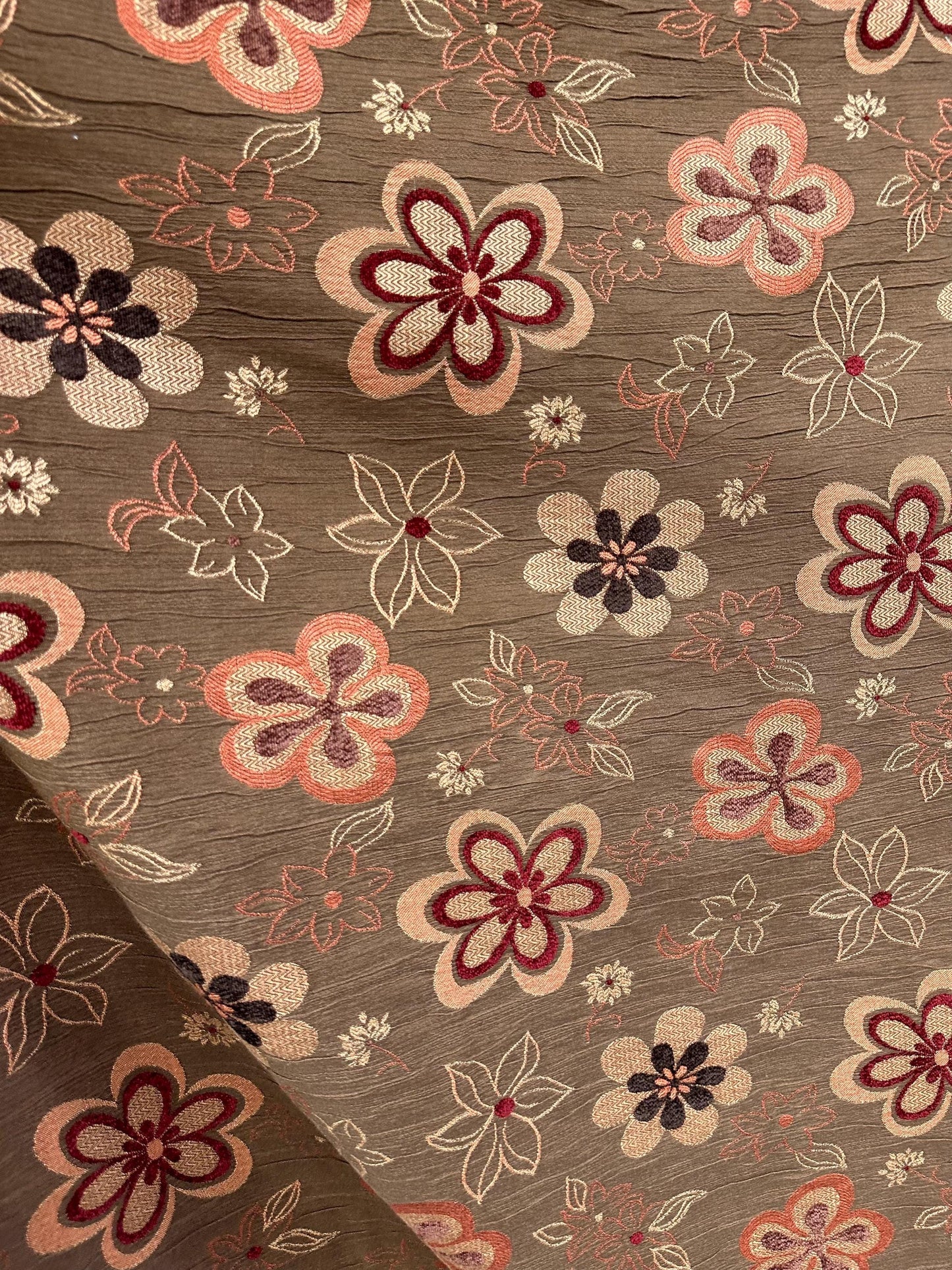 BROWN MULTICOLOR Floral Chenille Upholstery Brocade Fabric (56 in.) Sold By The Yard