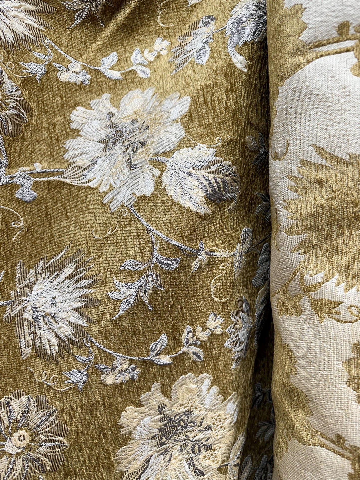 DARK GOLD BEIGE Floral Chenille Upholstery Fabric (54 in.) Sold By The Yard