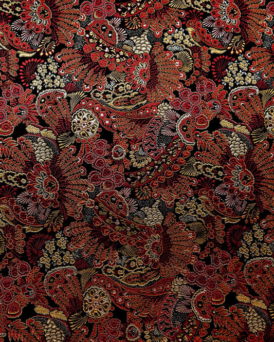 Gold Black Multicolor Floral Silk Brocade Fabric (30 in.) Sold By The Yard