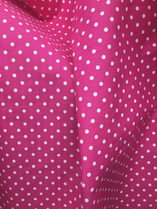 Fuchsia Pink Polka Dot 100% Cotton Canvas Fabric (62 in.) Sold By The Yard