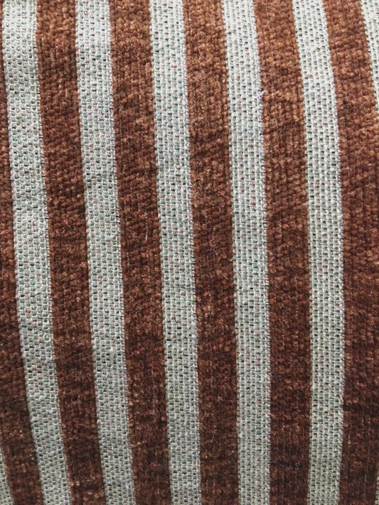 BROWN BEIGE Striped Chenille Upholstery Brocade Fabric (54 in.) Sold By The Yard