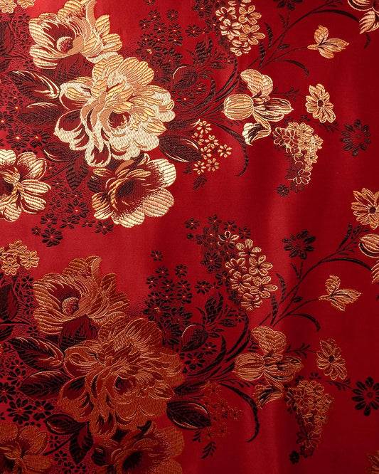 Red Gold Floral Silk Brocade Fabric (30 in.) Sold By The Yard