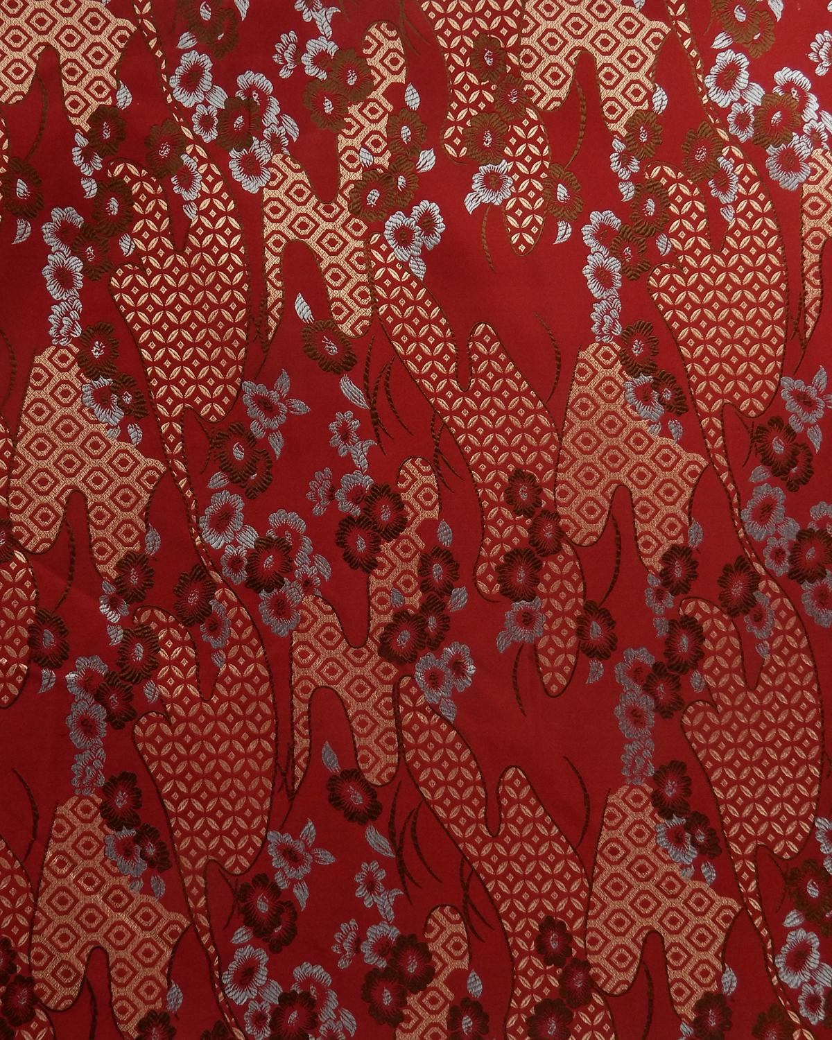 Red Gold Floral Silk Brocade Fabric (30 in.) Sold By The Yard