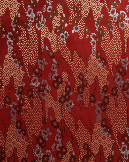 Red Gold Floral Silk Brocade Fabric (30 in.) Sold By The Yard