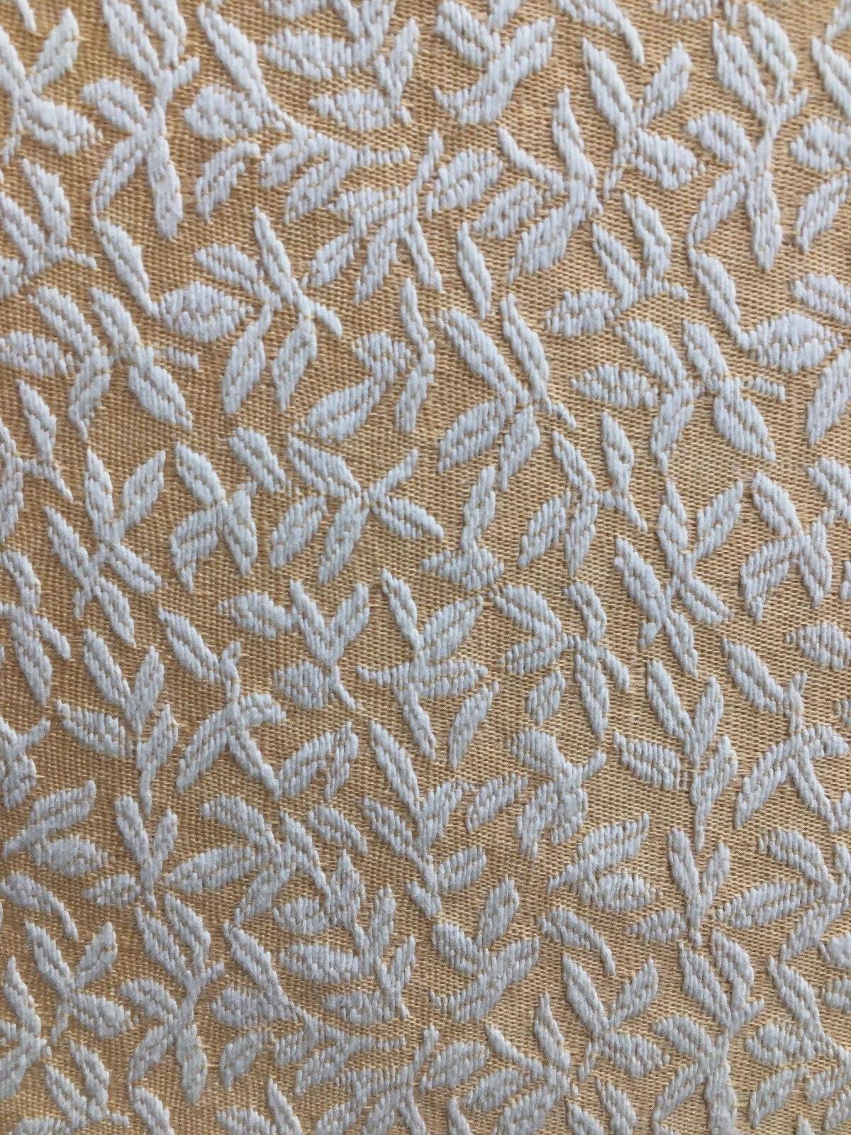 ORANGE GOLD IVORY Leaves Upholstery Embroidery Brocade Fabric (60 in.) Sold By The Yard