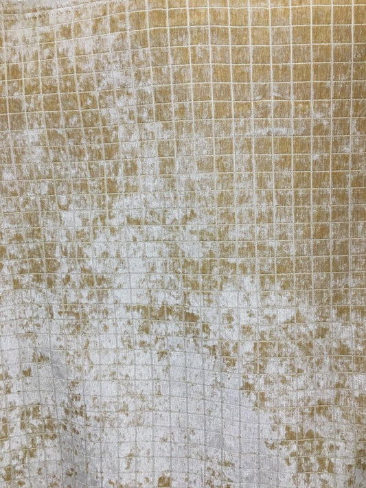 LIGHT GOLD Box Plaid Geometric Chenille Upholstery Brocade Fabric (54 in.) Sold By The Yard