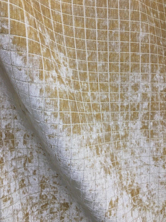 LIGHT GOLD Box Plaid Geometric Chenille Upholstery Brocade Fabric (54 in.) Sold By The Yard