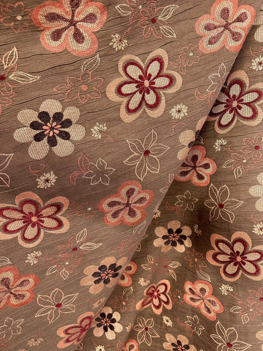 BROWN MULTICOLOR Floral Chenille Upholstery Brocade Fabric (56 in.) Sold By The Yard
