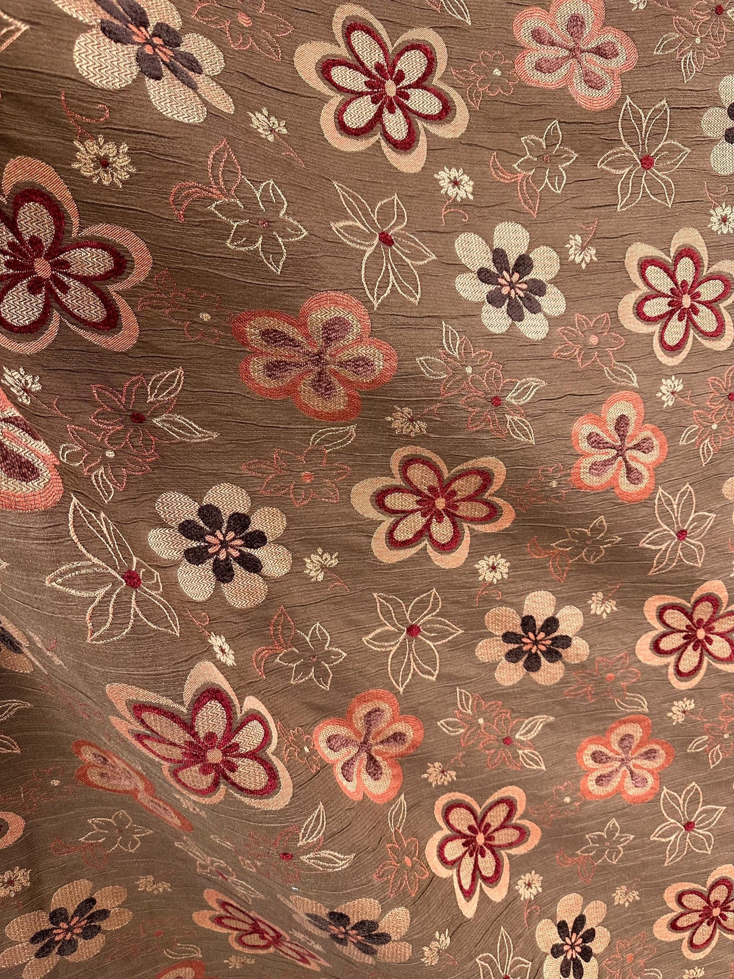 BROWN MULTICOLOR Floral Chenille Upholstery Brocade Fabric (56 in.) Sold By The Yard