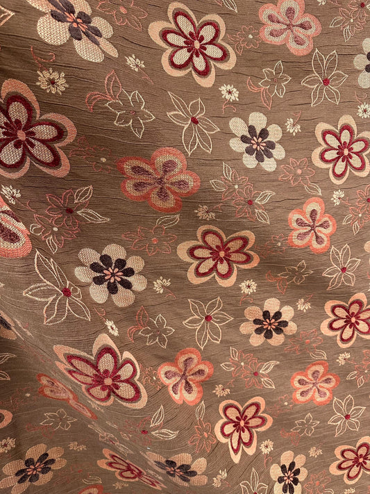 BROWN MULTICOLOR Floral Chenille Upholstery Brocade Fabric (56 in.) Sold By The Yard