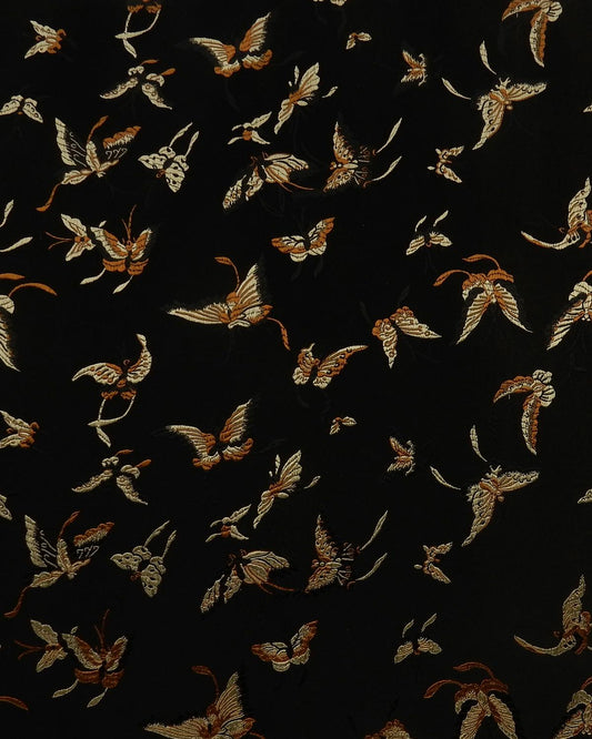 Black Gold Butterflies Silk Brocade Fabric (30 in.) Sold By The Yard
