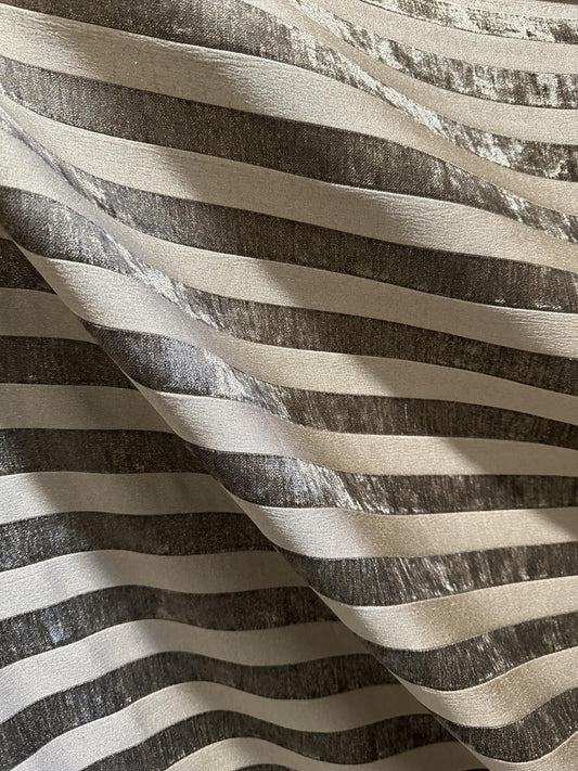 TAUPE BROWN GOLD Striped Chenille Upholstery Fabric (54 in.) Sold By The Yard