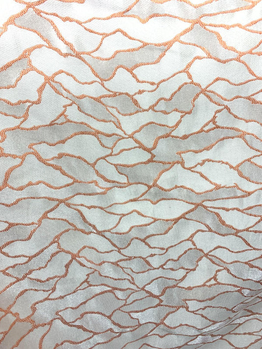 WHITE ORANGE Abstract Brocade Upholstery Drapery Fabric (54 in.) Sold By The Yard