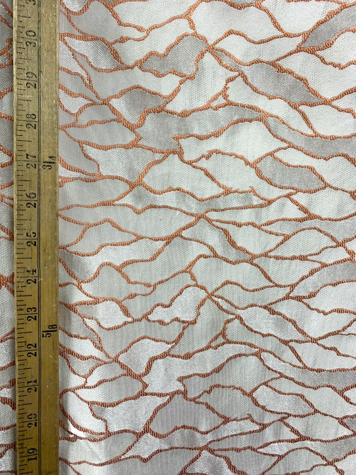 WHITE ORANGE Abstract Brocade Upholstery Drapery Fabric (54 in.) Sold By The Yard