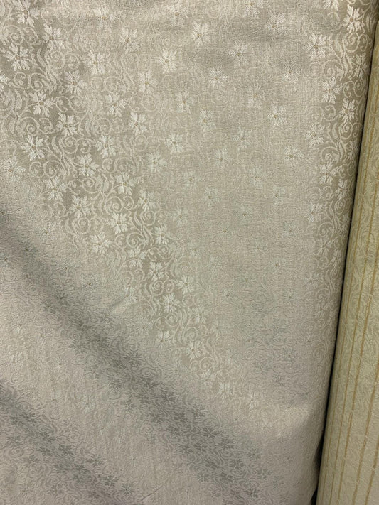 IVORY BEIGE Floral Brocade Upholstery Fabric (54 in.) Sold By The Yard
