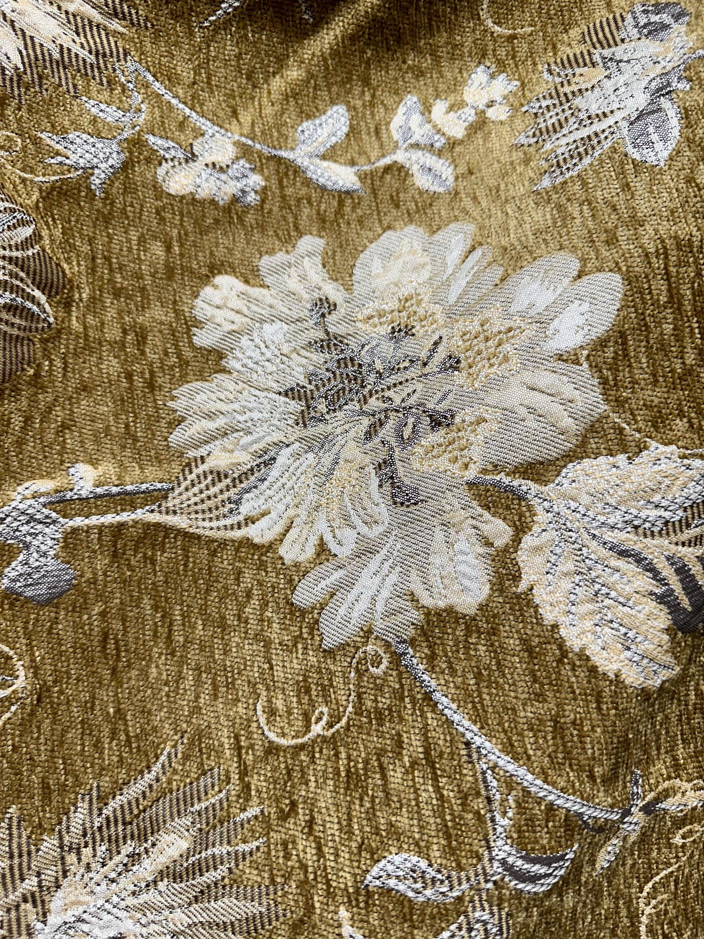 DARK GOLD BEIGE Floral Chenille Upholstery Fabric (54 in.) Sold By The Yard