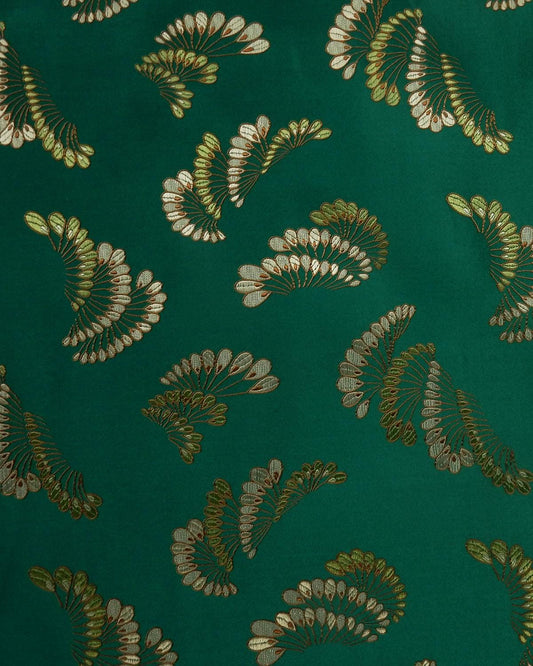 Green Gold Feather Silk Brocade Fabric (30 in.) Sold By The Yard