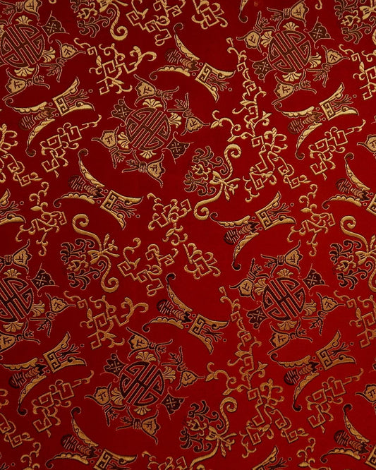 Red Gold Asian Silk Brocade Fabric (30 in.) Sold By The Yard