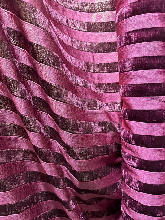 PLUM PURPLE GOLD Striped Chenille Upholstery Fabric (54 in.) Sold By The Yard