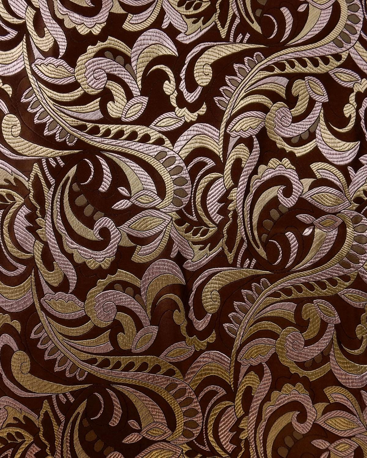 Brown Gold Floral Silk Brocade Fabric (30 in.) Sold By The Yard